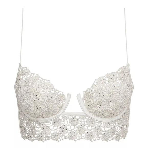 For Love & Lemons Sage mint Twinkle Rose Bustier bra rhinestone lace sz S - Picture 4 of 8